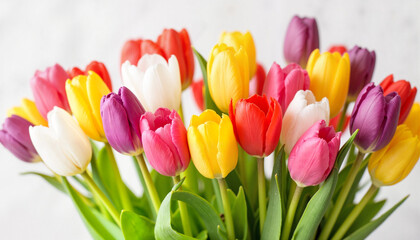 Vibrant bouquet of tulips in soft light, floral beauty