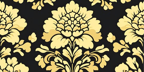 Elegance with Gold Floral Damask on Midnight Backdrop seamless texture