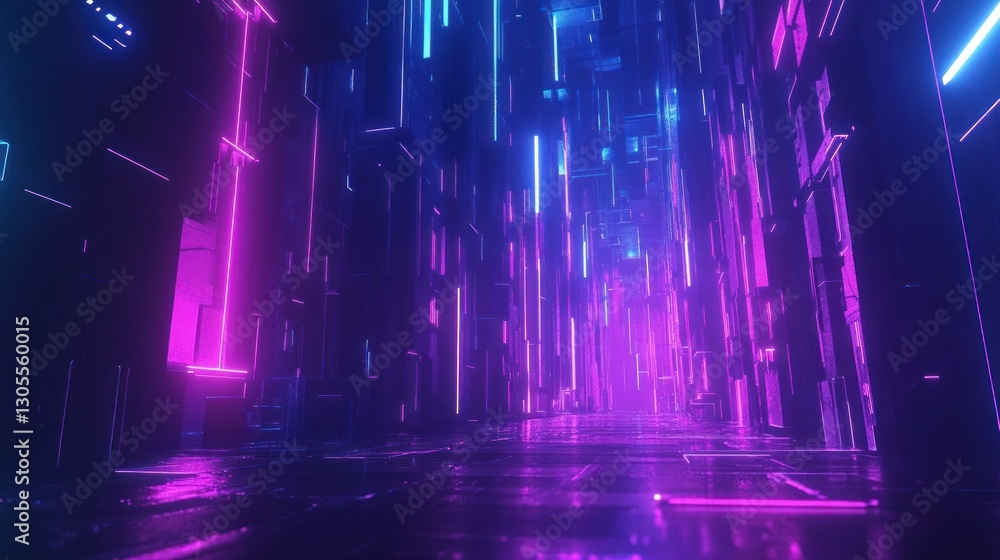 Poster a futuristic tunnel with glowing neon lights and architecture