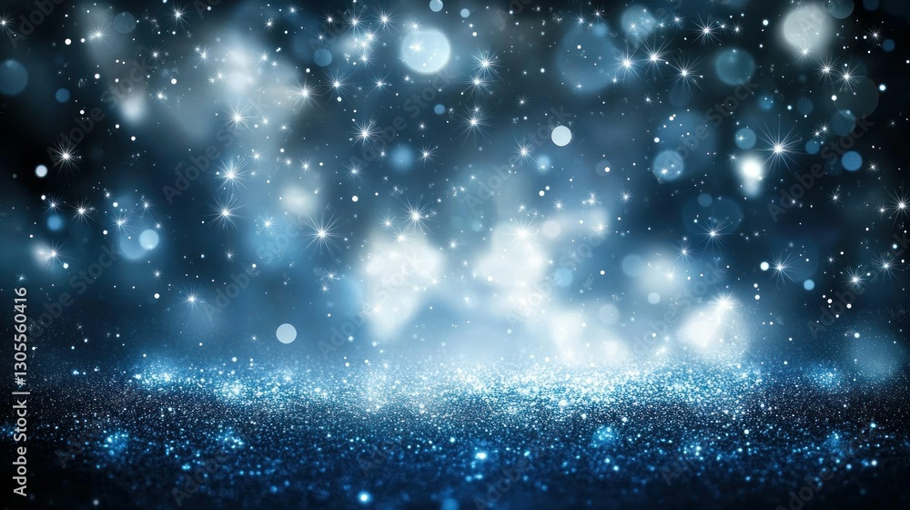 Poster Sparkling Blue Glitters and Lights in an Abstract Background