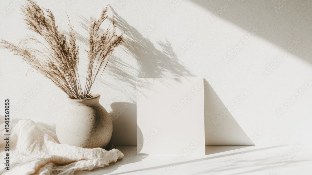 Poster a vase with plants is placed next to an empty white canvas