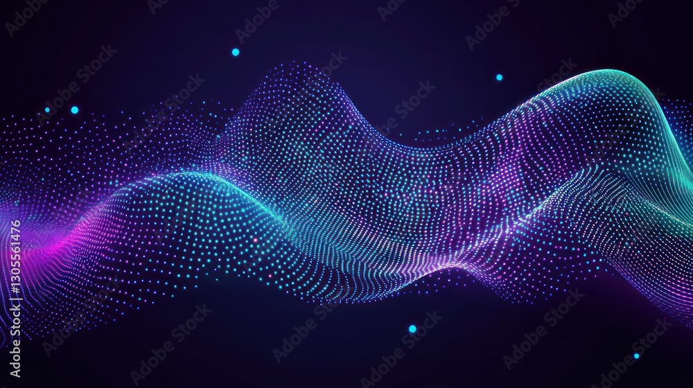 Poster abstract depiction of digital data waves flowing gracefully on a black background