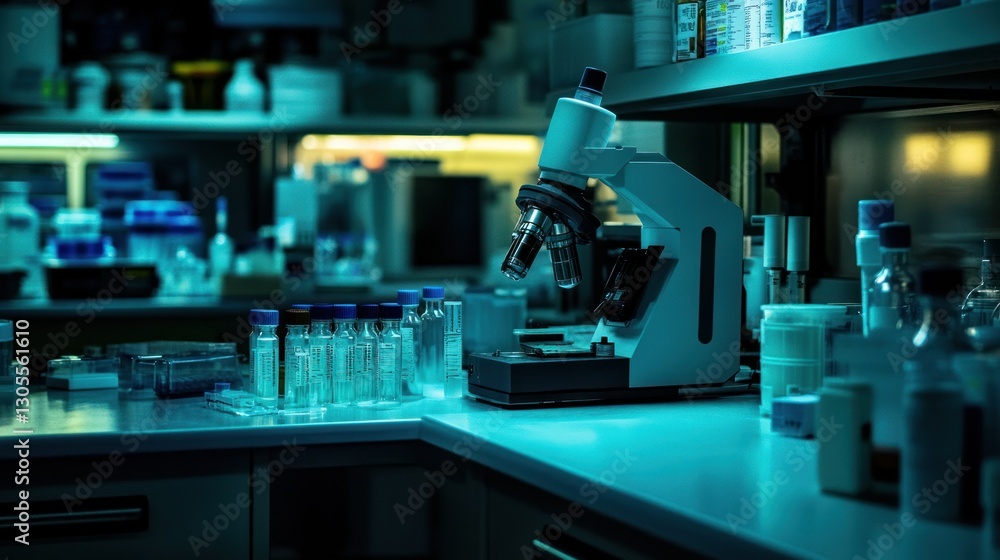 Poster A Microscope And Science Supplies In A Laboratory Setting