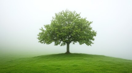 Obraz premium A lonely tree sits atop a verdant green grassy hill