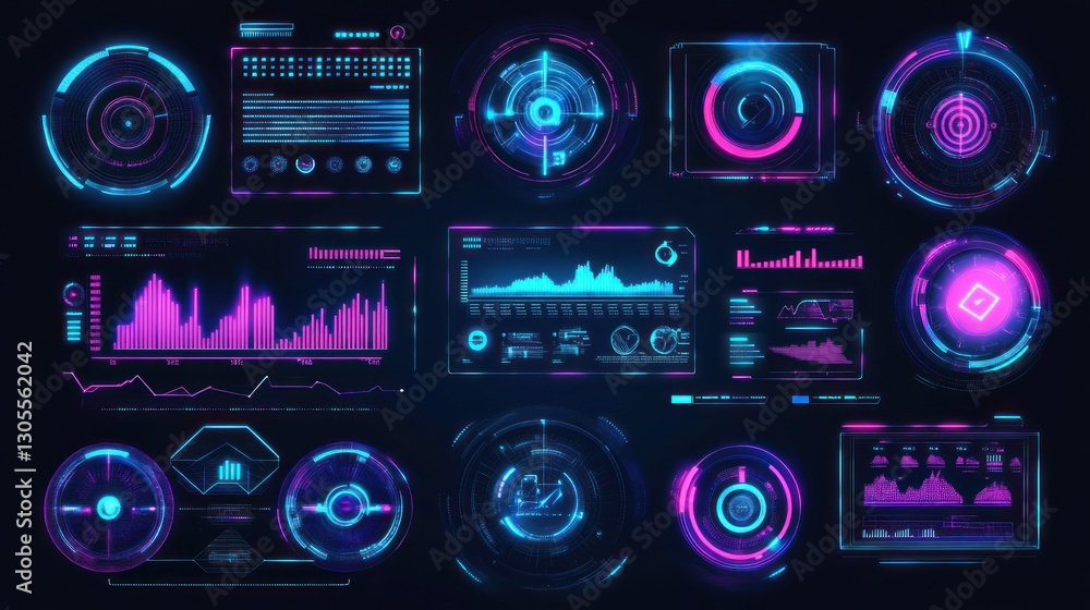 Aufkleber Futuristic Digital User Interfaces Displaying Data And Technical Information