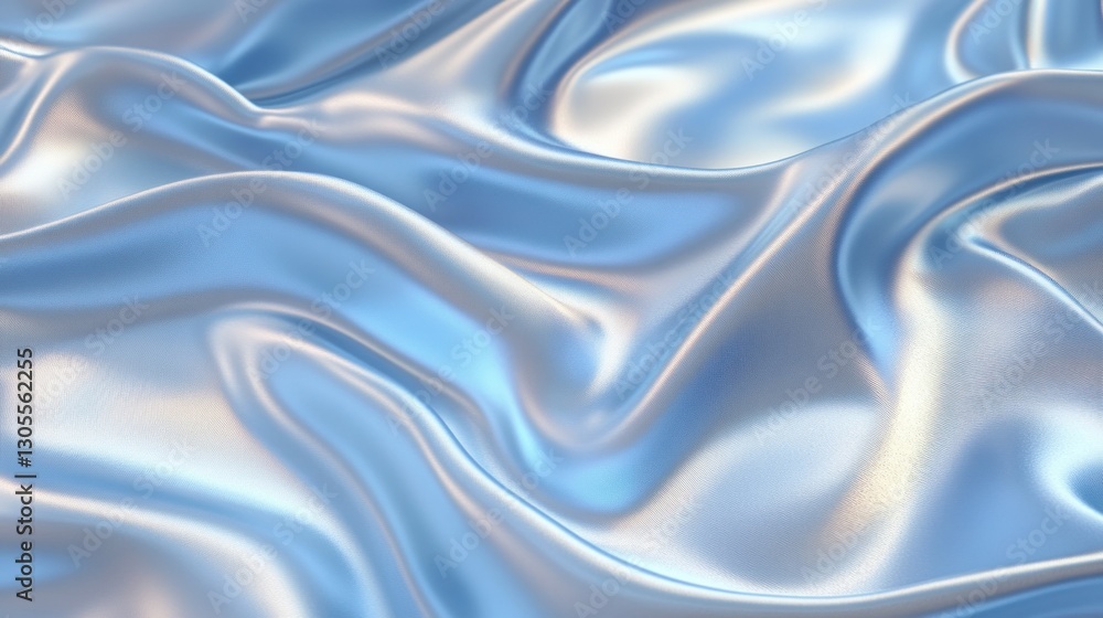 Poster delicate satin fabric with flowing folds in subtle blue color