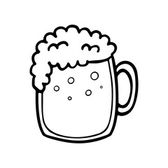 Mug of beer, doodle style vector illustration. Retro glass of bubbly drink