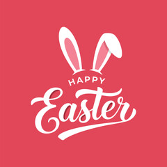 Fototapeta premium A Vibrant Happy Easter Typography Greeting with Bunny Ears - A Vector Illustration