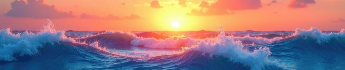 Naklejka premium Soft waves fade into a warm sunset glow on an abstract background, watercolorart, wavepattern, abstractbackground