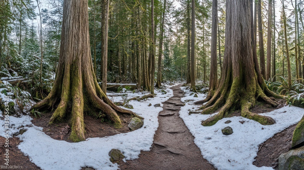 Aufkleber A stone path meanders through a forest with large trees