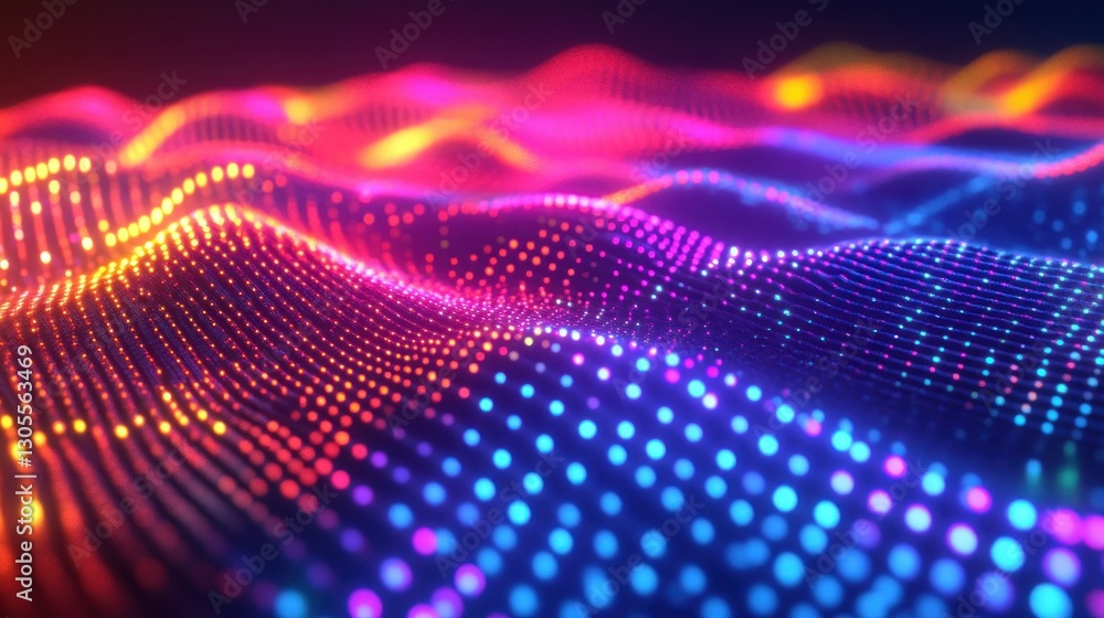 Poster digital glowing wave of lights over a dark backdrop