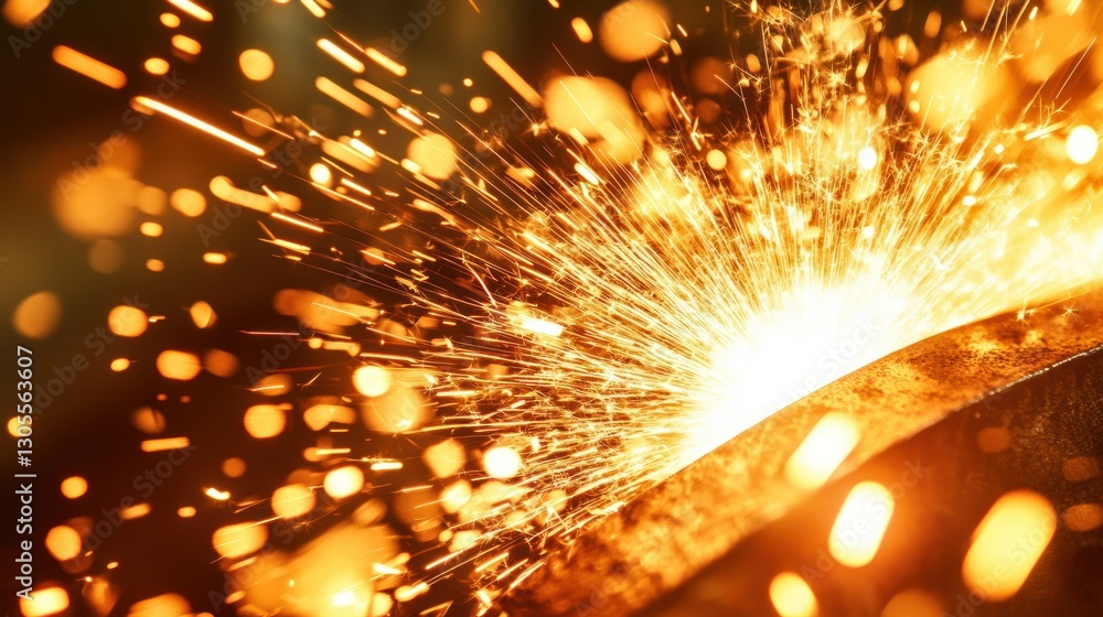 Poster sparking metal during a welding or cutting process is visible