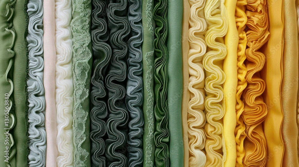 Poster Ruffled Fabric Displaying Different Colors And Textures In Rows
