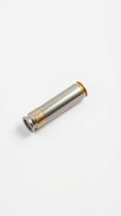 Naklejka premium A single empty bullet cartridge on a plain white surface, white, bullet