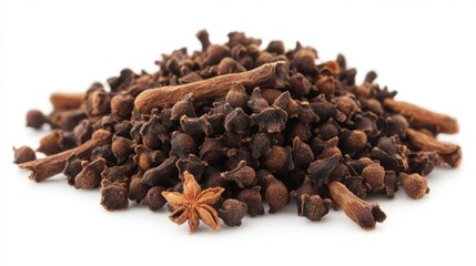 Clove powder pile isolated on white background, 32k Resolution 