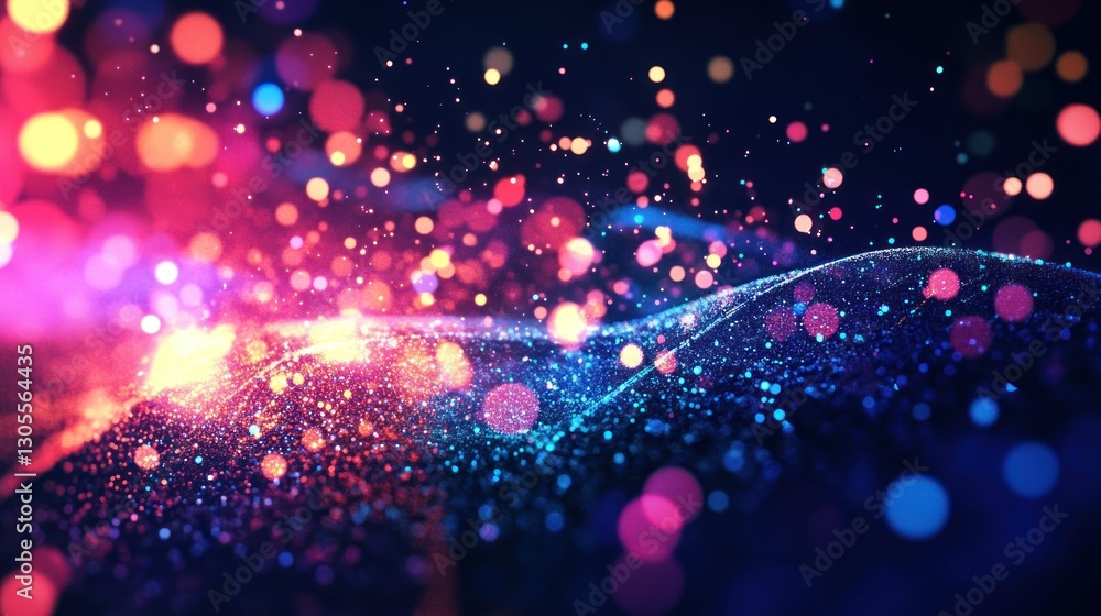 Poster Abstract sparkling lights flowing through a dark glowing background
