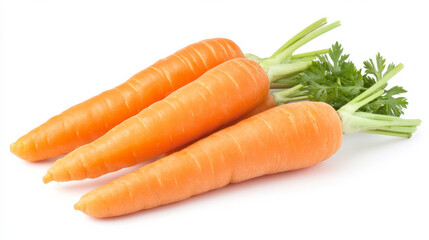 Three fresh carrots displayed separately against a white background