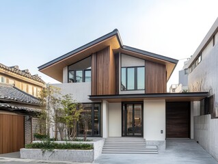 Modern architecture featuring a contemporary home with unique design elements