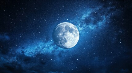 Fototapeta premium A Bright Full Moon Surrounded By Starry Celestial Beauty