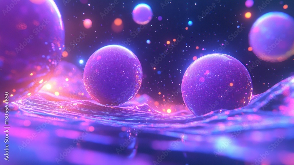 Aufkleber abstract purple spheres floating in a dark and colorful space