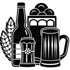 Vintage Beer Mug Collection,Retro Beer Glasses and Barley,Classic Beer Stein Design | Brewery-Themed Artwork.