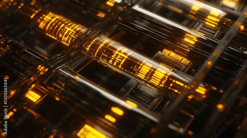 Poster Close up abstract image of a glowing futuristic technological structure