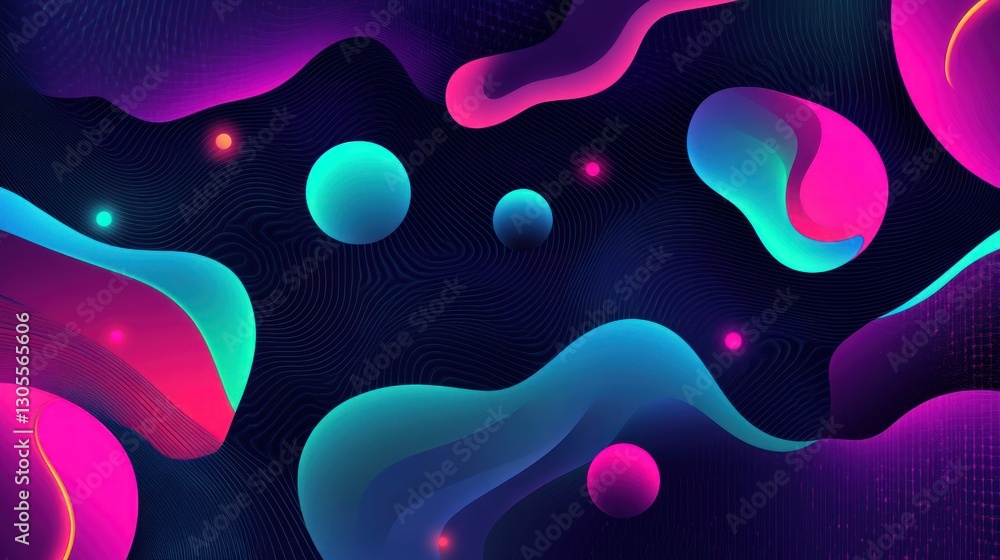 Poster abstract image features glowing shapes with vibrant neon colors and textures