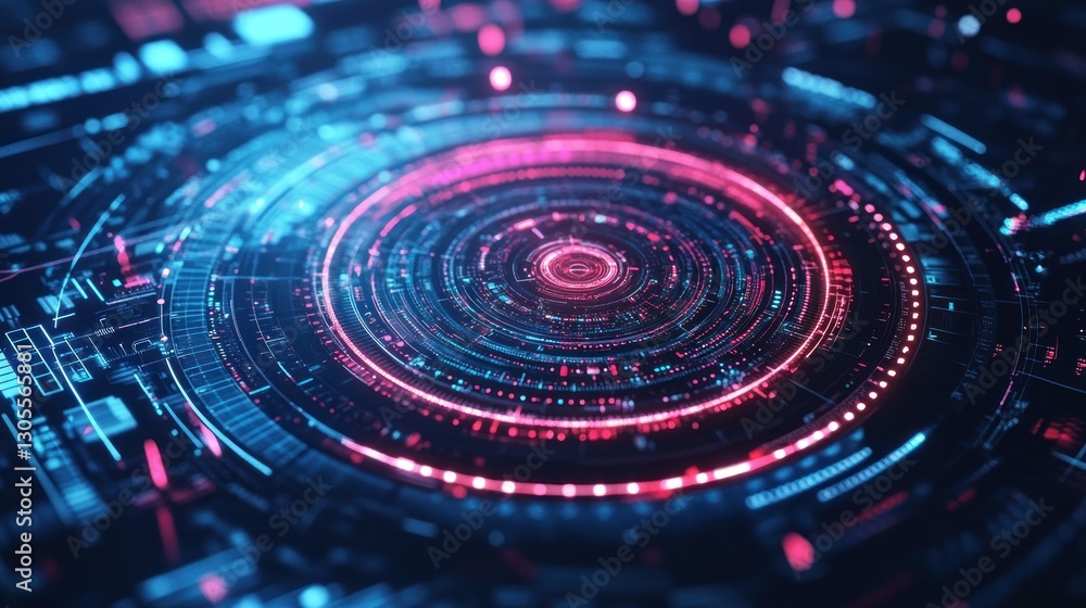 Poster A detailed futuristic digital circular display system visualization