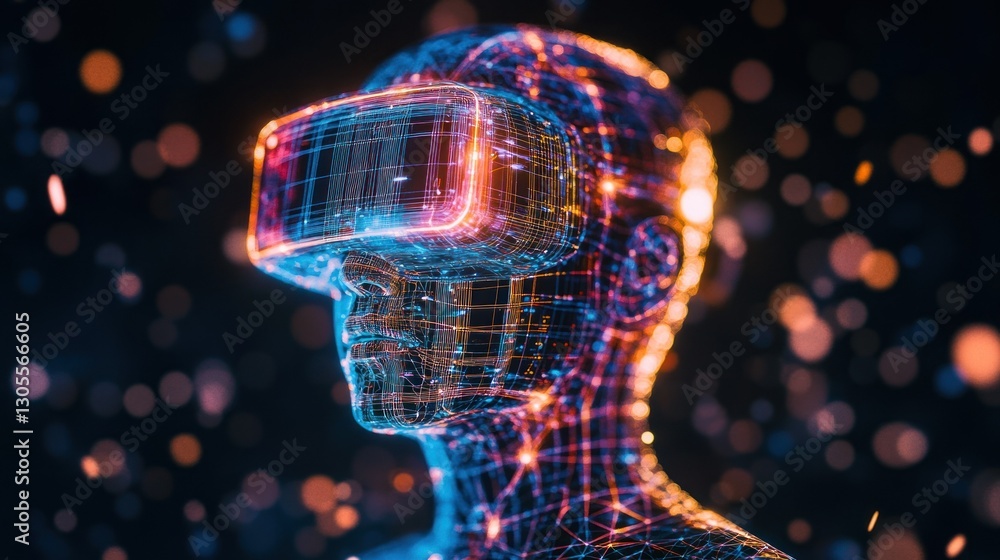 Poster a futuristic cyberpunk style render of a virtual reality headset