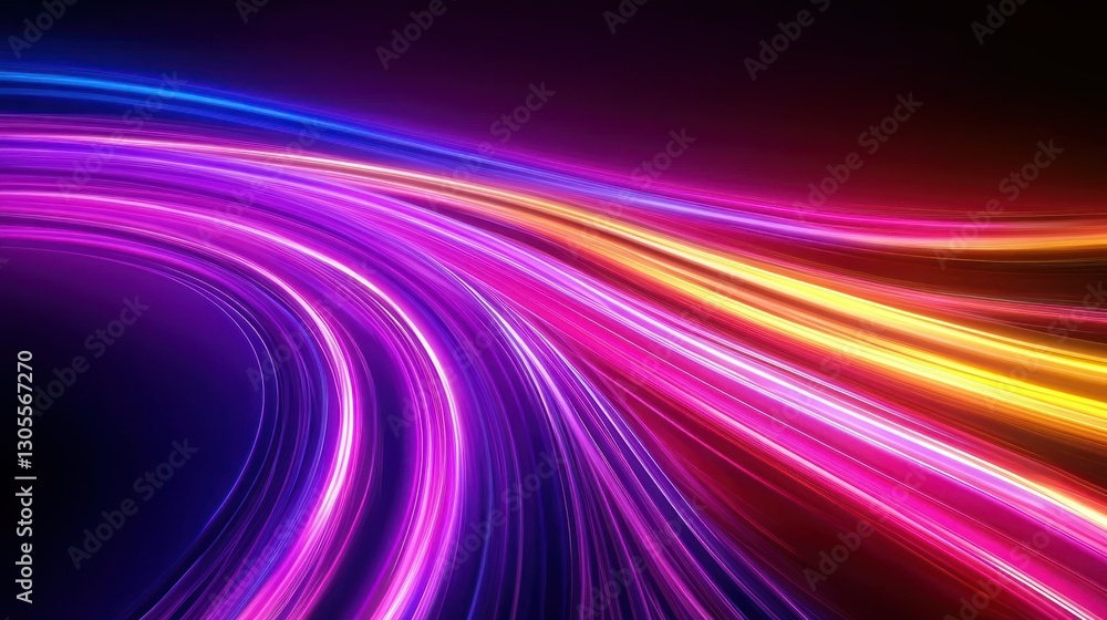 Poster Abstract colorful lines curved and glowing in the dark background
