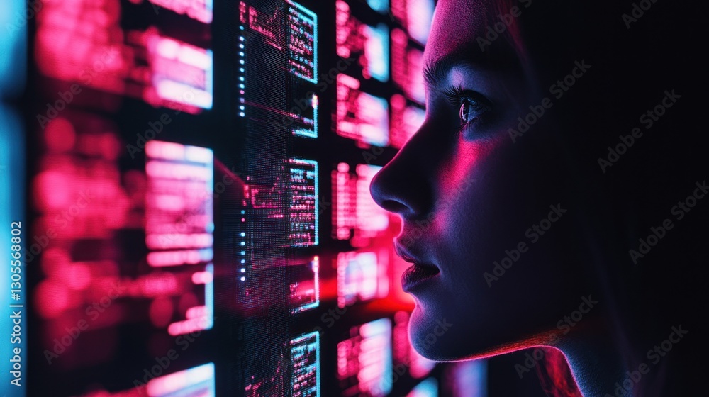Poster A Person Looking At Data Displayed On A Screen
