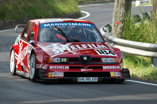 Pisa, Italy - June 10th 2006: Alfa Romeo 155 V6 Ti DTM driven by unknown in action during the CIVM Coppa Citt&agrave; di Volterra Hillclimb in Italy.