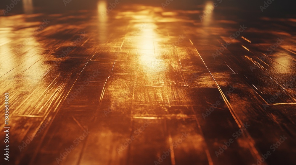 Aufkleber A textured wooden floor reflecting light with abstract linear patterns