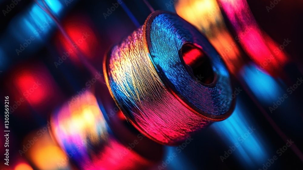 Poster close up image of colorful wire spool and thread