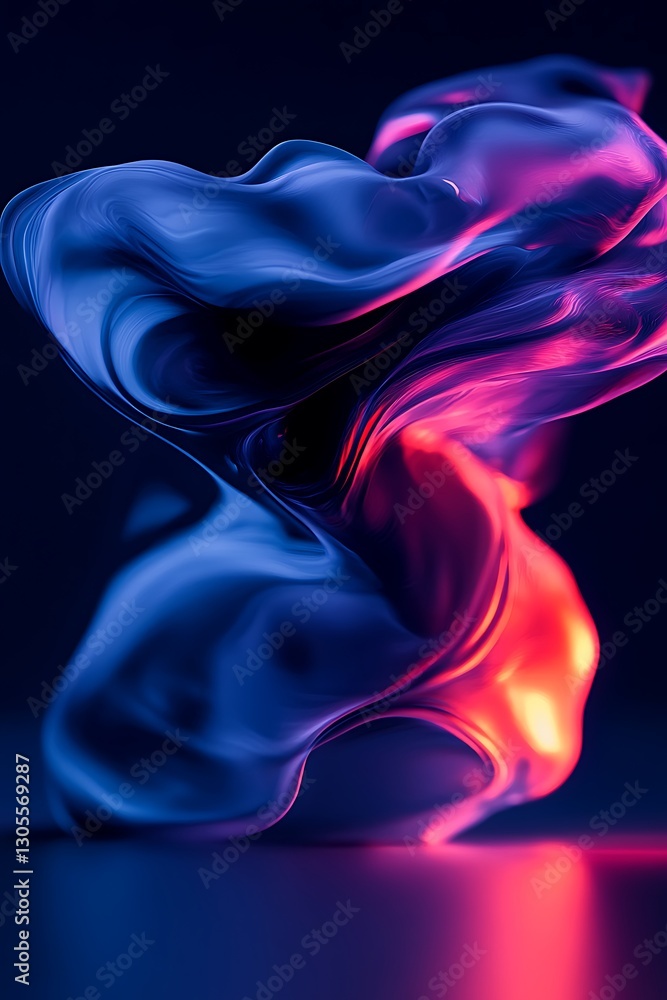 Poster fluid abstract form with dynamic illumination of pink and blue hues