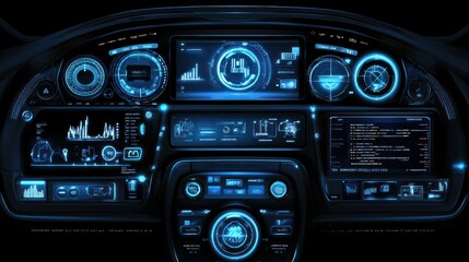 Fototapeta premium The futuristic dashboard displays data using digital blue colored lights