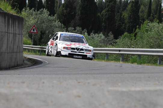 Pisa, Italy - May 26th 2007: Alfa Romeo 155 V6 Ti DTM driven by unknown in action during the CIVM Coppa Citt&agrave; di Volterra Hillclimb in Italy.
