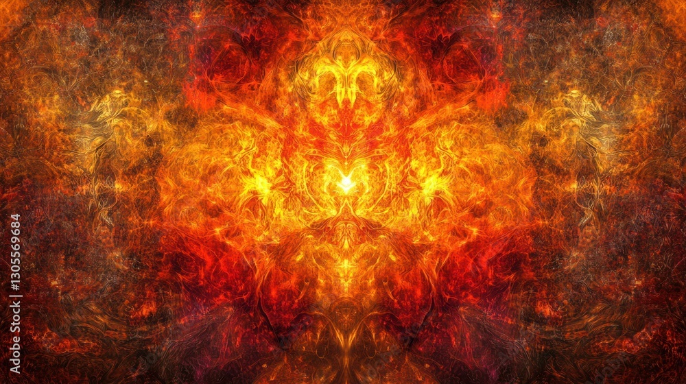 Poster Symmetrical Fiery Abstract Imagery Featuring Intense Warm Colors And Patterns