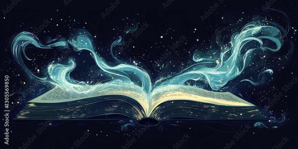 Poster an illuminated open book with glowing magic emanating from its pages