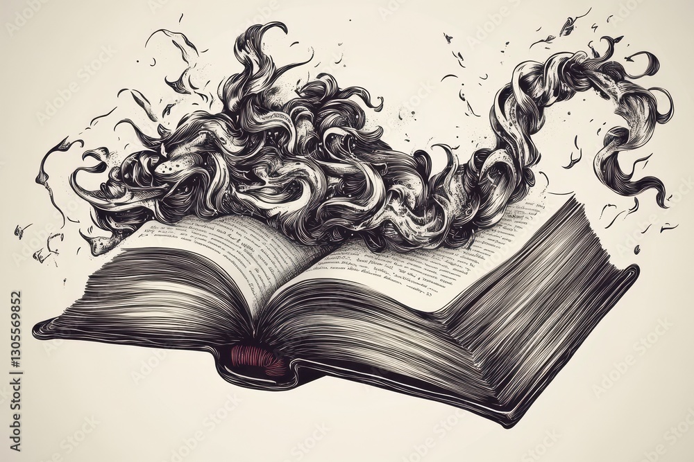 Poster an open book with animated flowing lines above it