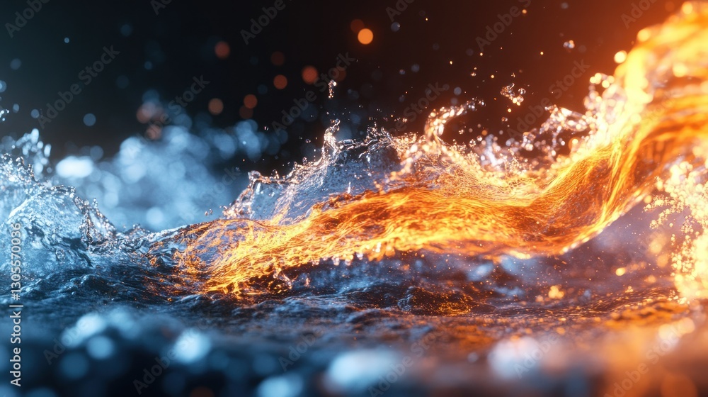 Poster water and fire intertwine and collide to create a powerful visual