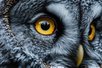 Fototapeta premium Mysterious Great Gray Owl Gazing Into The Night / Great Gray Owl Staring Into The Darkness With Glowing Eyes. 