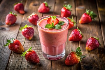 Macro Photography: Close-up of Refreshing Strawberry Smoothie in Glass