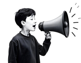 young man shouting through megaphone