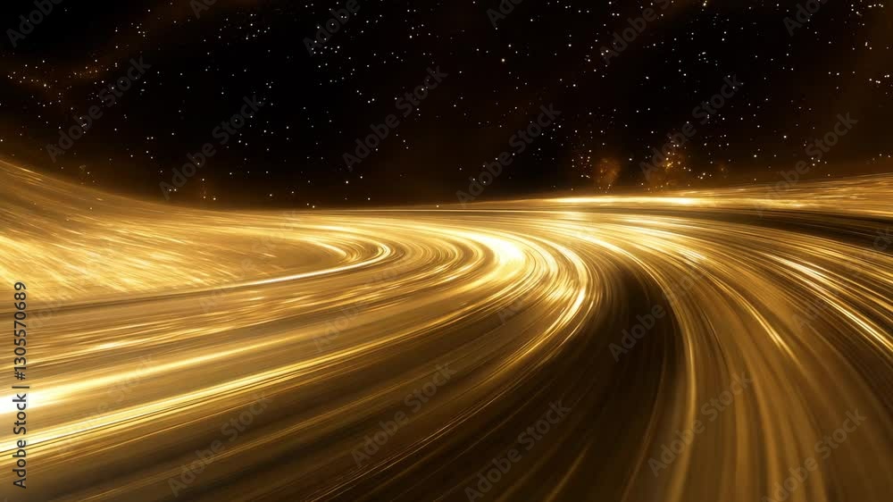 Poster golden light trails twist and curve through a dark cosmic setting filled with distant stars, evoking