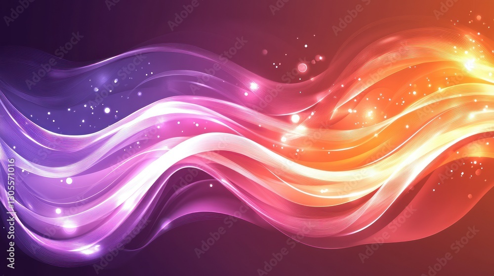 Poster Abstract wavy lines of colorful light and swirling dynamic motion
