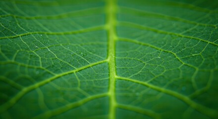 Close Up of Fresh Green Leaf Showcasing Natural Veins and Texture