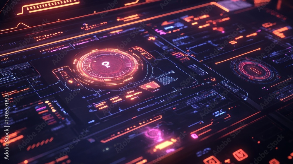 Poster Futuristic user interface of digital circuits and technological readouts