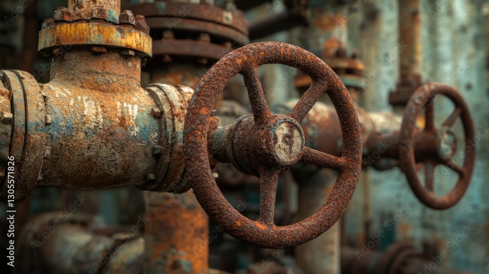 Poster rusty pipes and wheels create an industrial looking abstract image