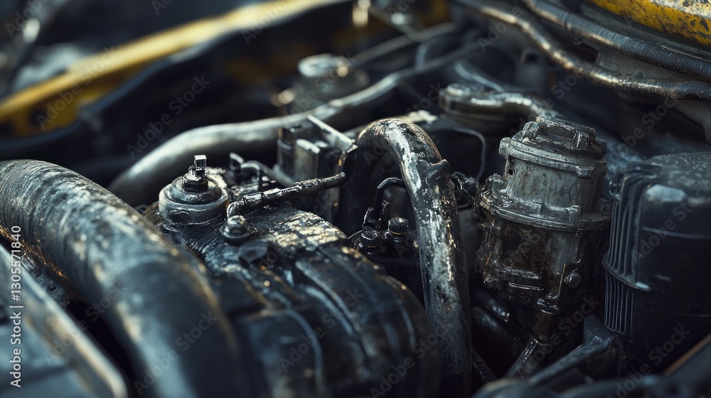 Poster an intricate collection of engine components provides a detailed view